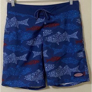 Vineyard Vines Men's Size 32 Shark All Over Print Board Shorts Blue Red Whale